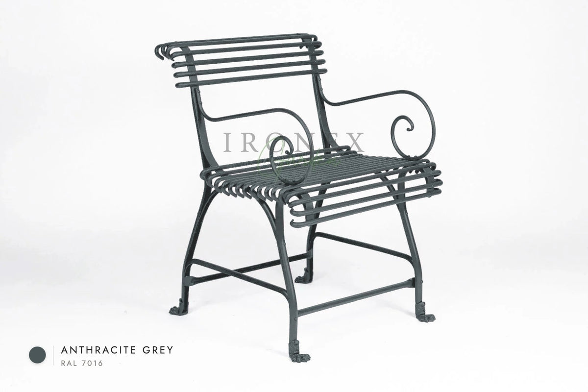 Arras US-Sessel mit Krallenfüßen in Anthrazitgrau RAL 7016 – handgeschmiedetes Schmiedeeisen von Ironex Garden
