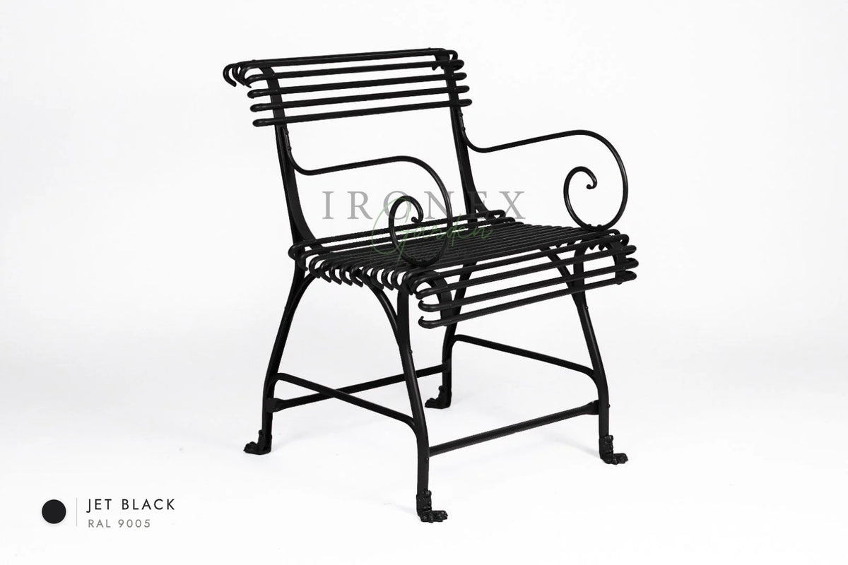 Arras US Armchair with Claws in Jet Black RAL 9005 – hand-forged wrought iron by Ironex Garden