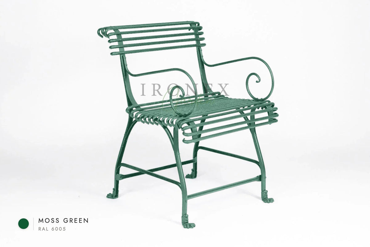 Arras US Armchair with Claws in Moss Green RAL 6005 – hand-forged wrought iron by Ironex Garden