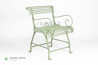Arras US Armchair with Claws in Reseda Green RAL 6011 – hand-forged wrought iron by Ironex Garden