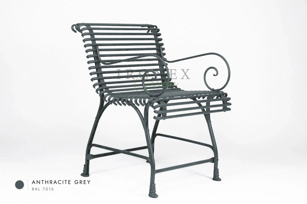 Arras US Armchair Full with Hooves in Anthracite Grey RAL 7016 – hand-forged wrought iron by Ironex Garden