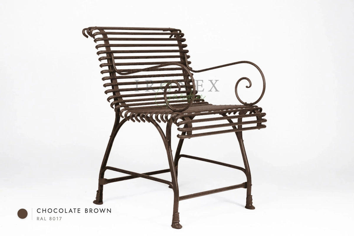 Arras US Armchair Full with Hooves in Chocolate Brown RAL 8017 – hand-forged wrought iron by Ironex Garden