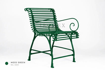 Arras US Armchair Full with Hooves in Moss Green RAL 6005 – hand-forged wrought iron by Ironex Garden