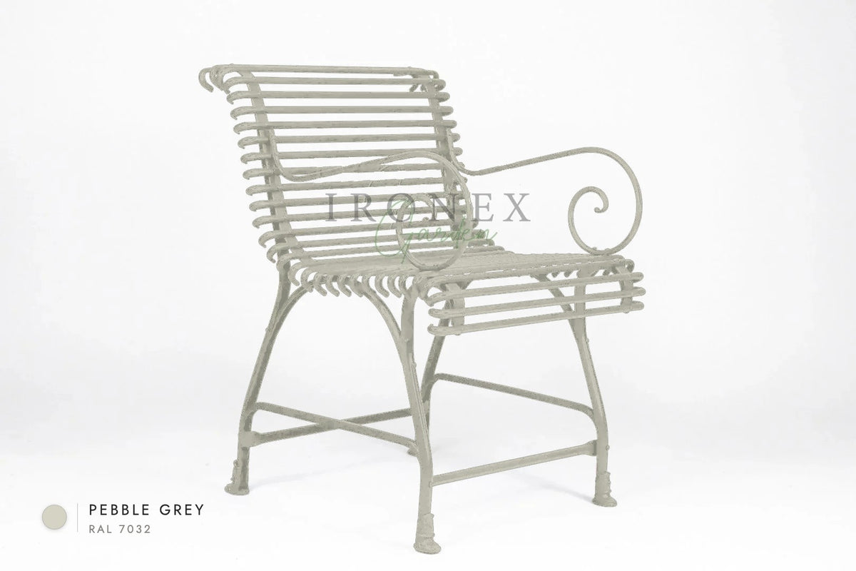 Arras US Armchair Full with Hooves in Pebble Grey RAL 7032 – hand-forged wrought iron by Ironex Garden