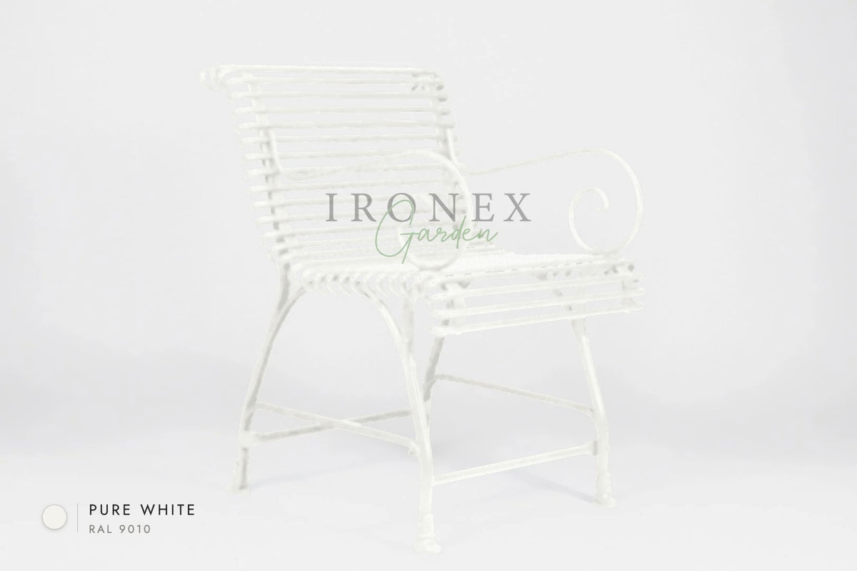 Arras US Armchair Full with Hooves in Pure White RAL 9010 – hand-forged wrought iron by Ironex Garden