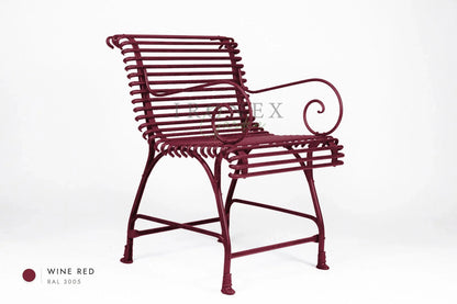 Arras US Armchair Full with Hooves in Wine Red RAL 3005 – hand-forged wrought iron by Ironex Garden
