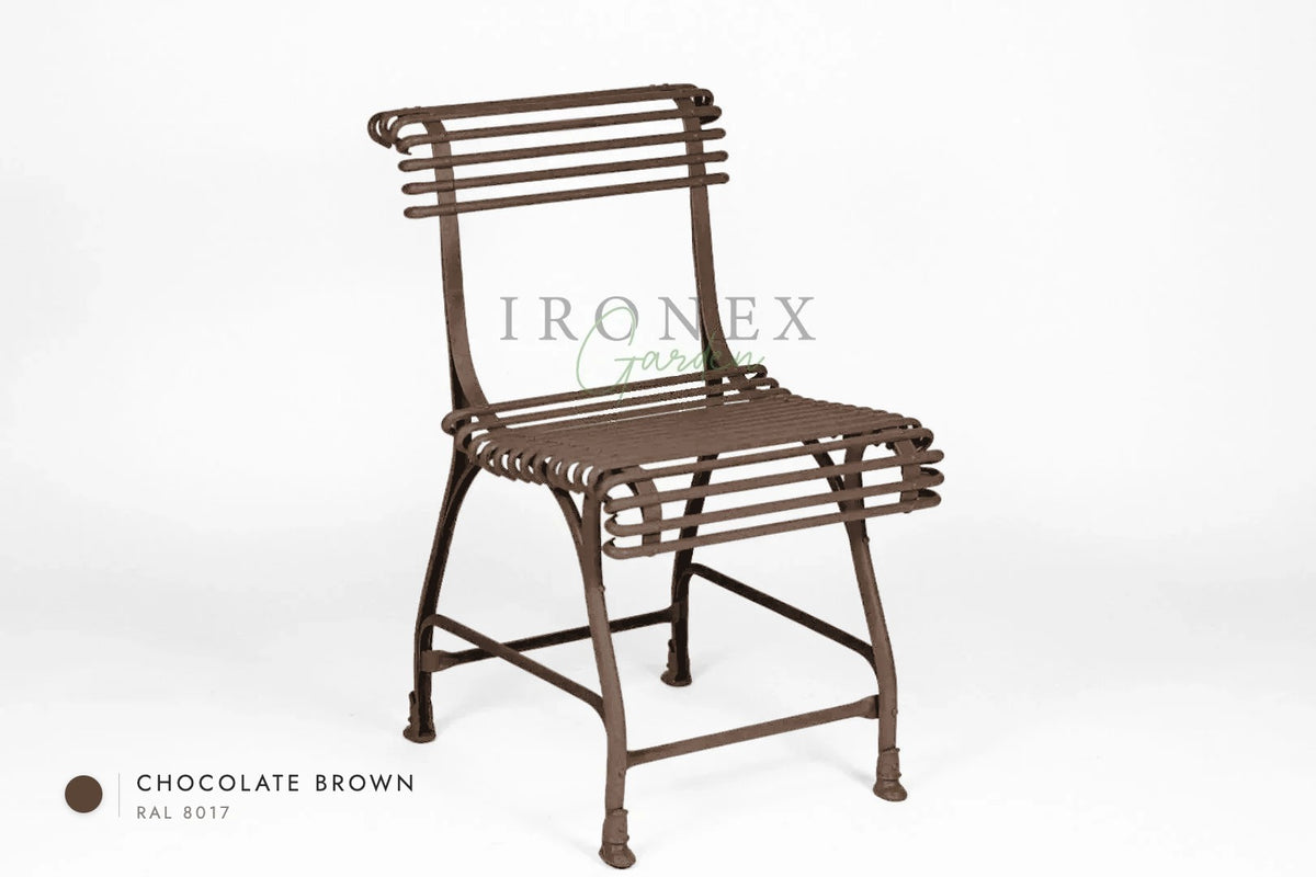 Arras US-Stuhl in Schokoladenbraun RAL 8017 – handgeschmiedetes Schmiedeeisen von Ironex Garden
