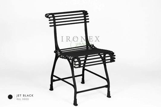 Arras US Chair in Jet Black RAL 9005 – hand-forged wrought iron by Ironex Garden