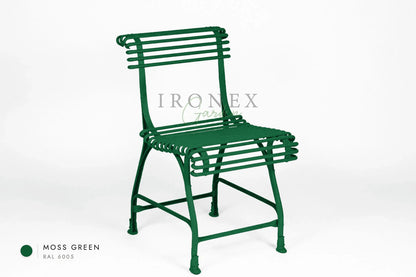 Arras US-Stuhl in Moosgrün RAL 6005 – handgeschmiedetes Schmiedeeisen von Ironex Garden