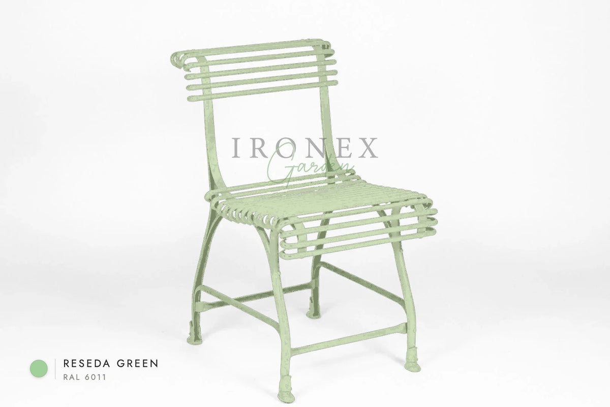Arras US Chair in Reseda Green RAL 6011 – hand-forged wrought iron by Ironex Garden