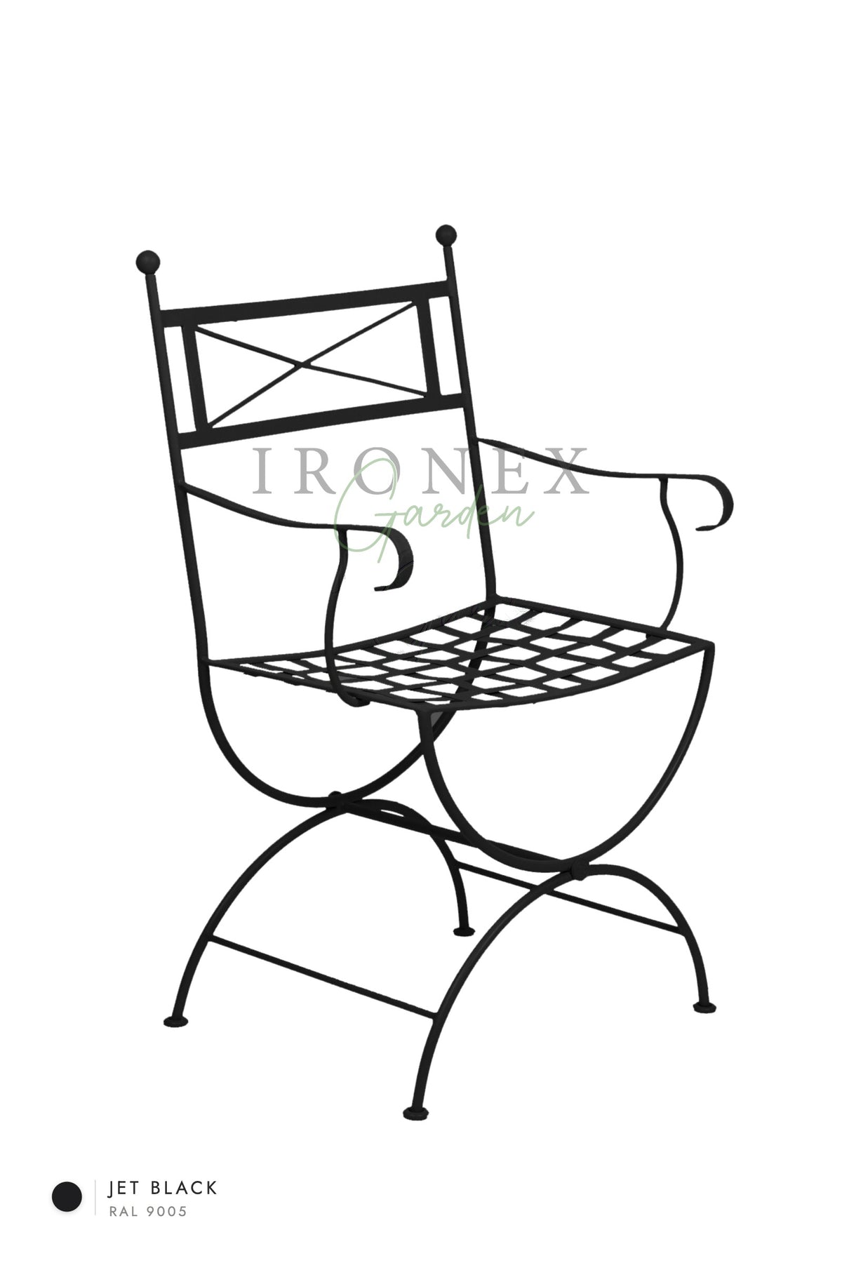 Eden Armchair in Jet Black RAL 9005 – hand-forged wrought iron by Ironex Garden