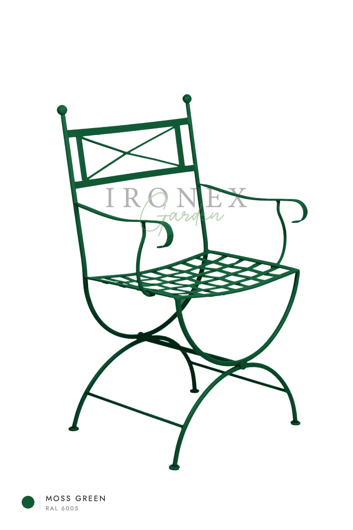 Eden Armchair in Moss Green RAL 6005 – hand-forged wrought iron by Ironex Garden