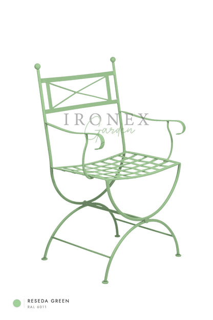 Eden Armchair in Reseda Green RAL 6011 – hand-forged wrought iron by Ironex Garden