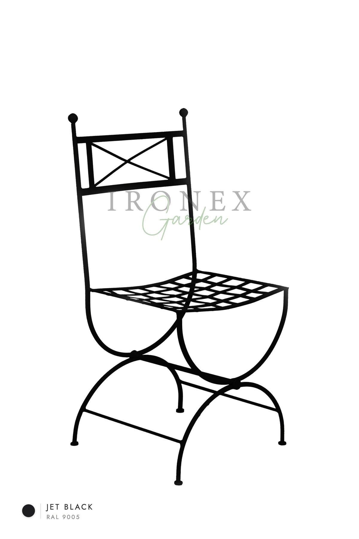 Eden Chair in Jet Black RAL 9005 – hand-forged wrought iron by Ironex Garden