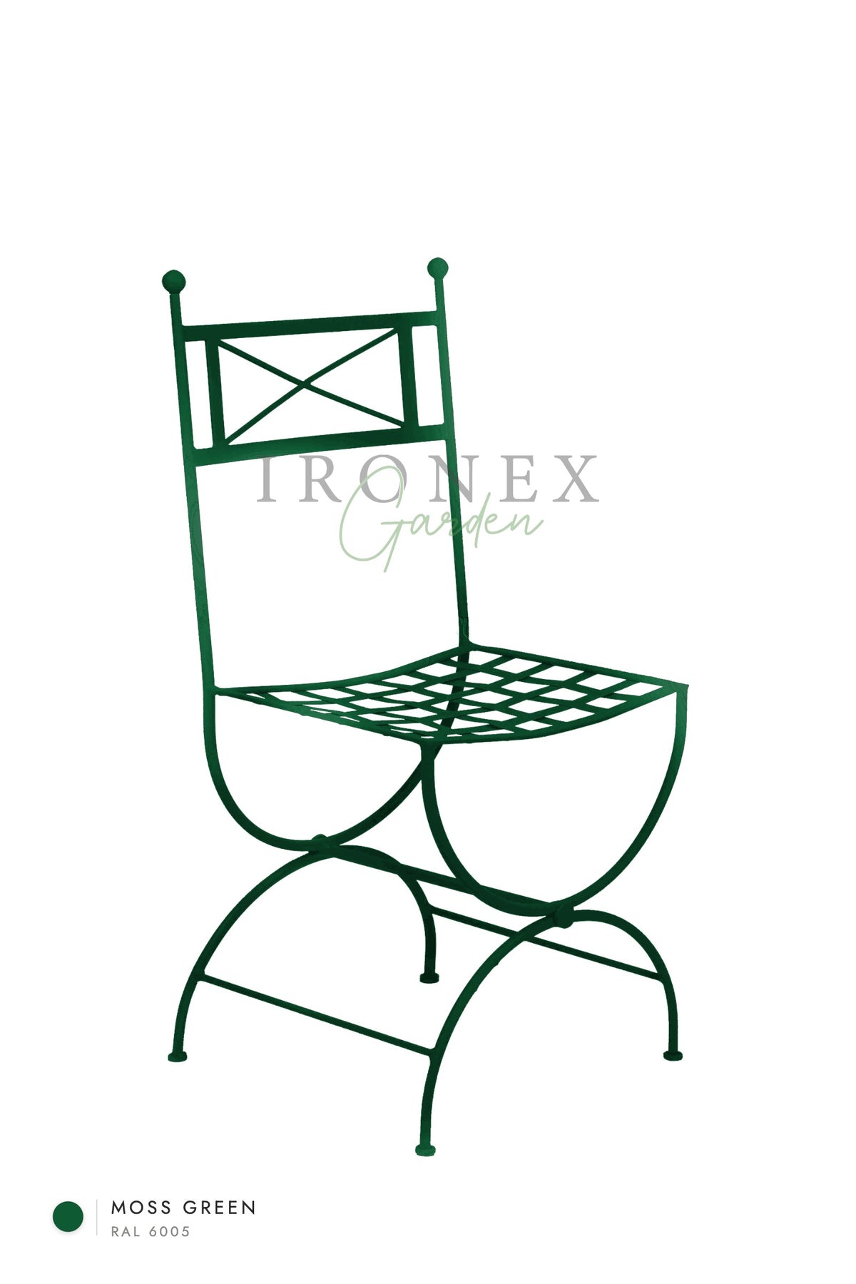 Eden Chair in Moss Green RAL 6005 – hand-forged wrought iron by Ironex Garden