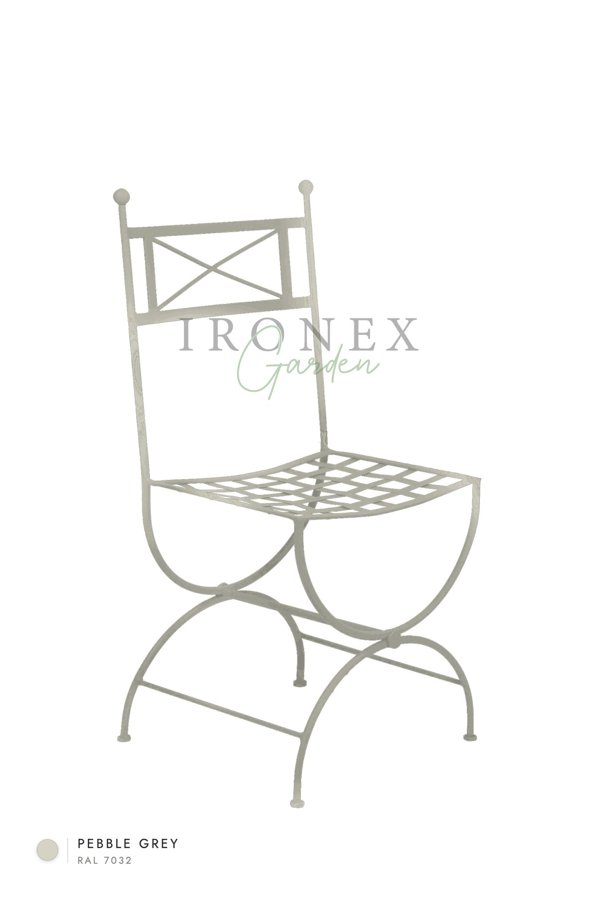 Eden Chair in Pebble Grey RAL 7032 – hand-forged wrought iron by Ironex Garden