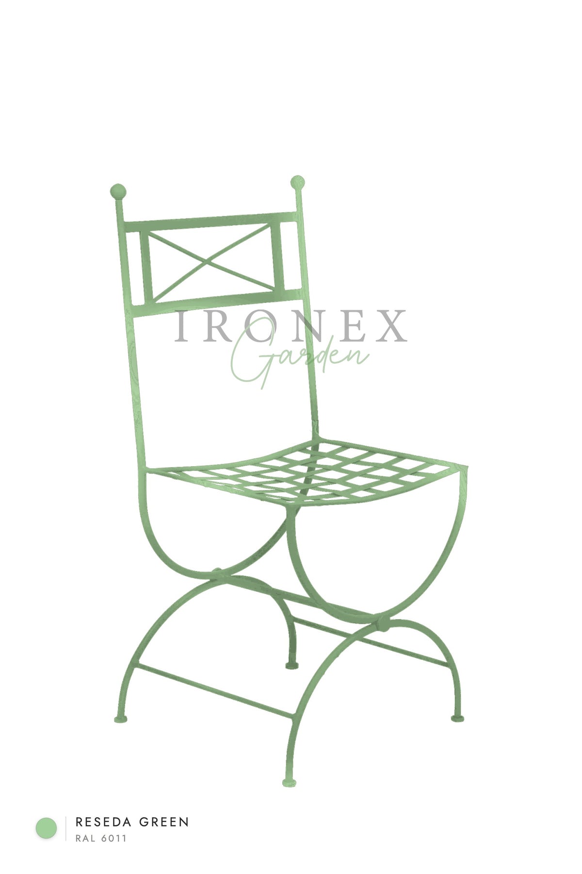 Eden Chair in Reseda Green RAL 6011 – hand-forged wrought iron by Ironex Garden