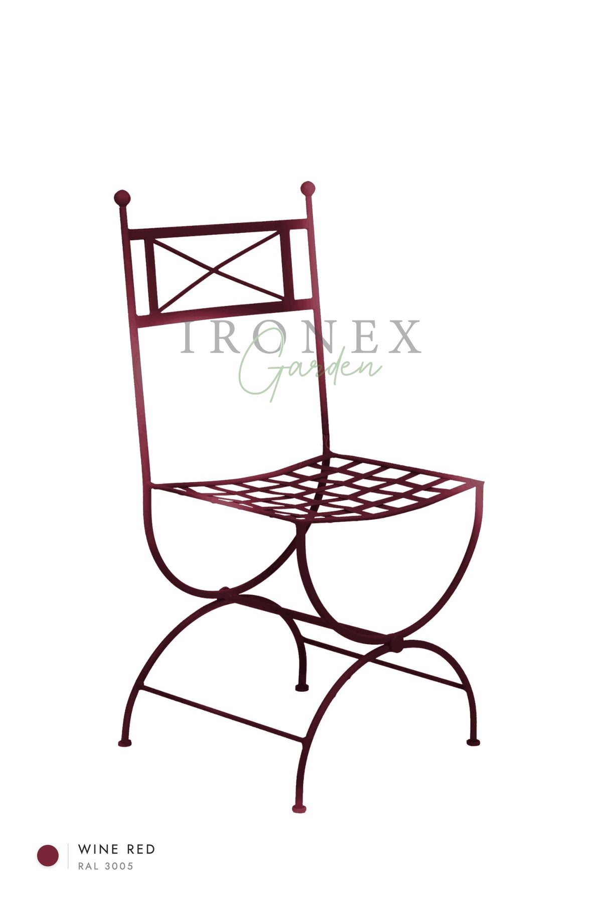 Eden Chair in Wine Red RAL 3005 – hand-forged wrought iron by Ironex Garden