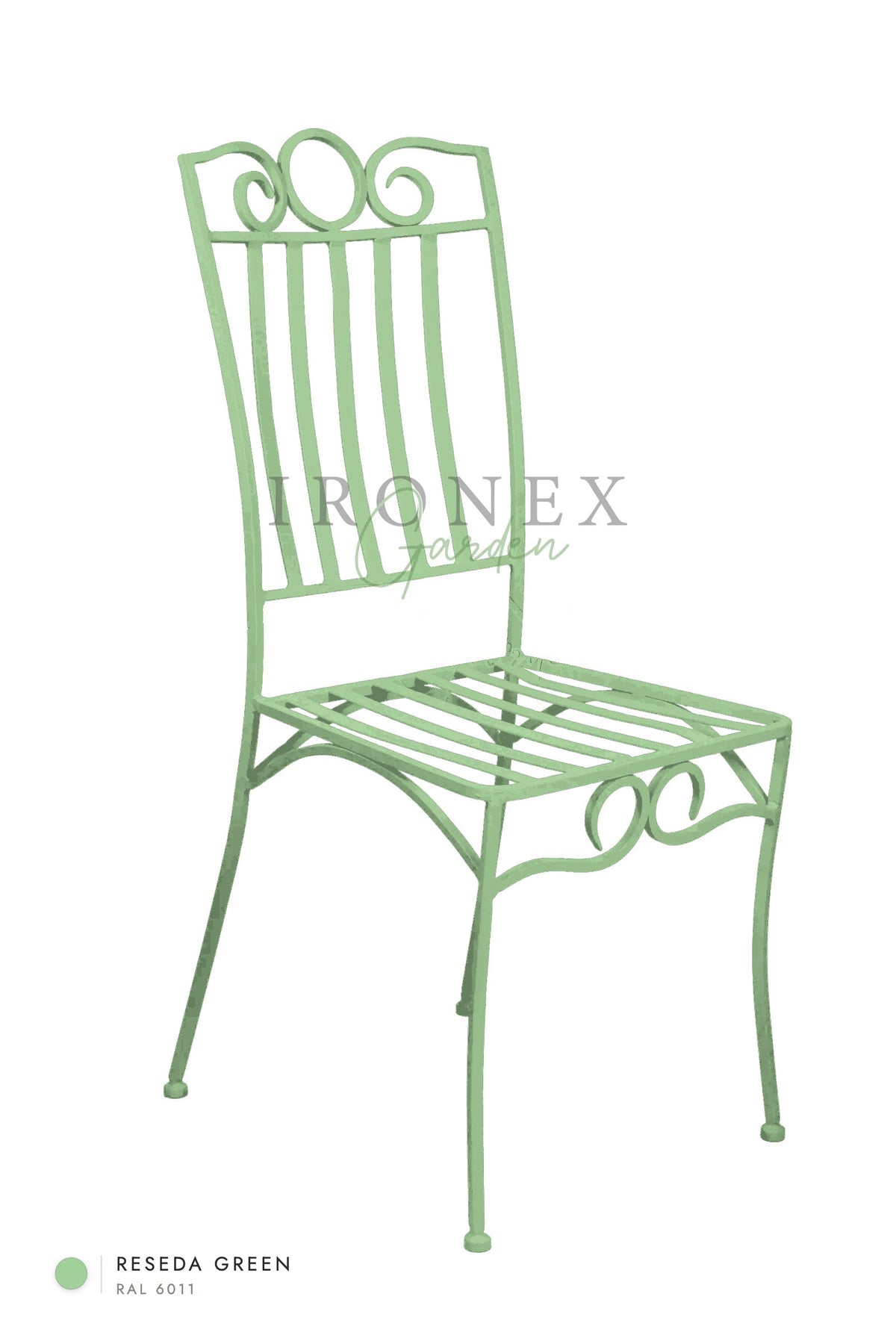 Lemon Chair in Reseda Green RAL 6011 – hand-forged wrought iron by Ironex Garden