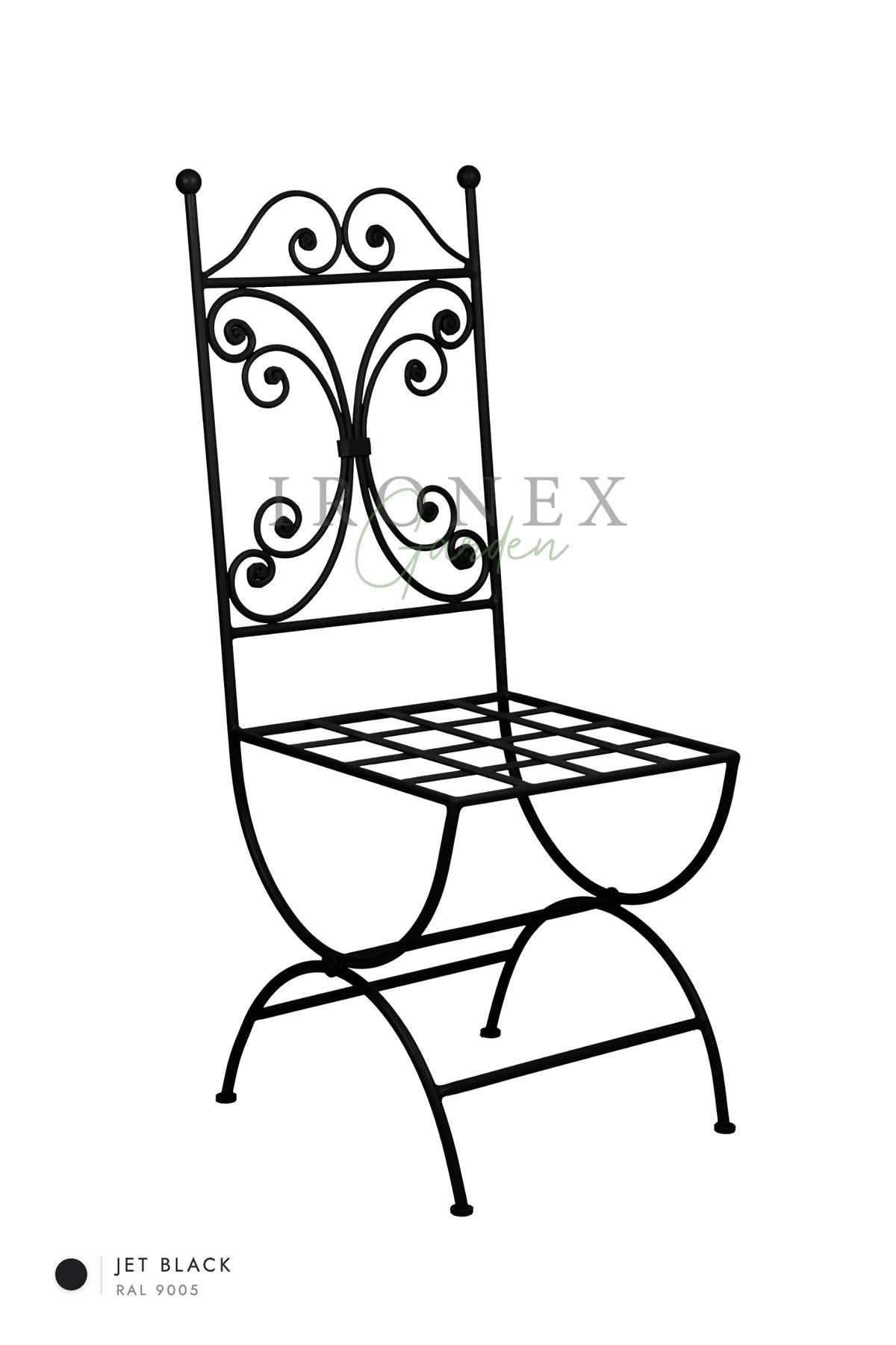 Lily Chair in Jet Black RAL 9005 – hand-forged wrought iron by Ironex Garden