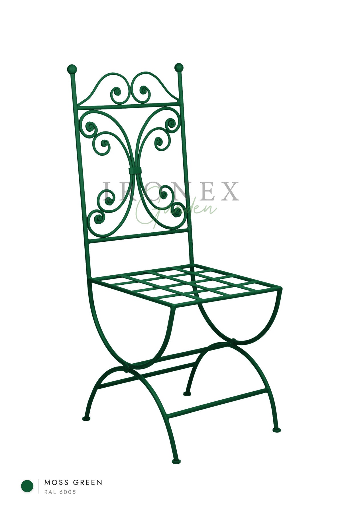 Lily Chair in Moss Green RAL 6005 – hand-forged wrought iron by Ironex Garden