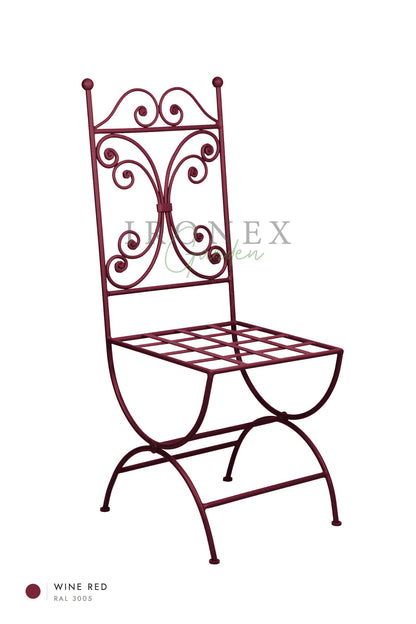Lily Chair in Wine Red RAL 3005 – hand-forged wrought iron by Ironex Garden