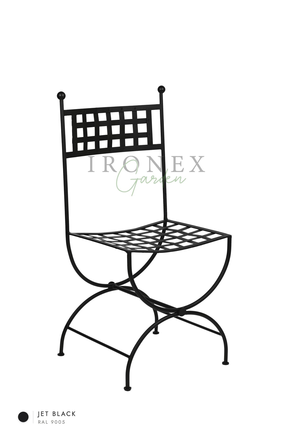 Milan Chair in Jet Black RAL 9005 – hand-forged wrought iron by Ironex Garden