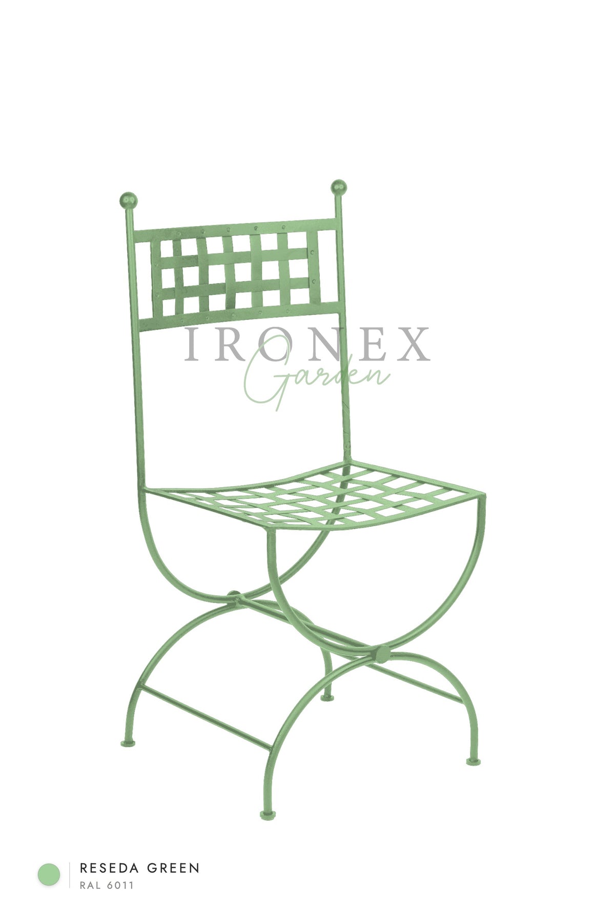 Milan Chair in Reseda Green RAL 6011 – hand-forged wrought iron by Ironex Garden
