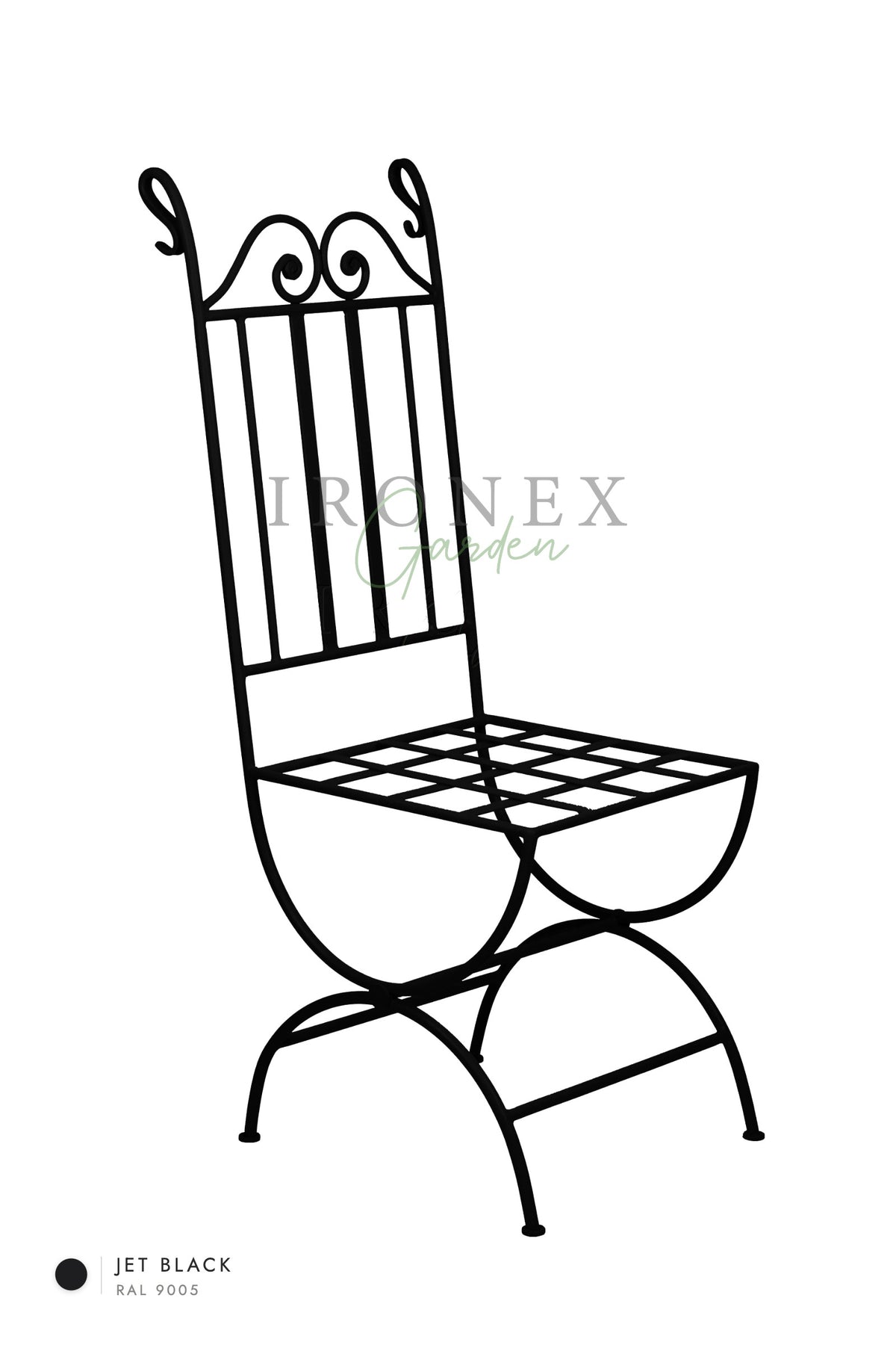 Moon Chair in Jet Black RAL 9005 – hand-forged wrought iron by Ironex Garden