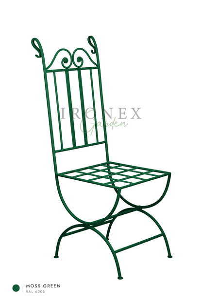 Moon Chair in Moss Green RAL 6005 – hand-forged wrought iron by Ironex Garden
