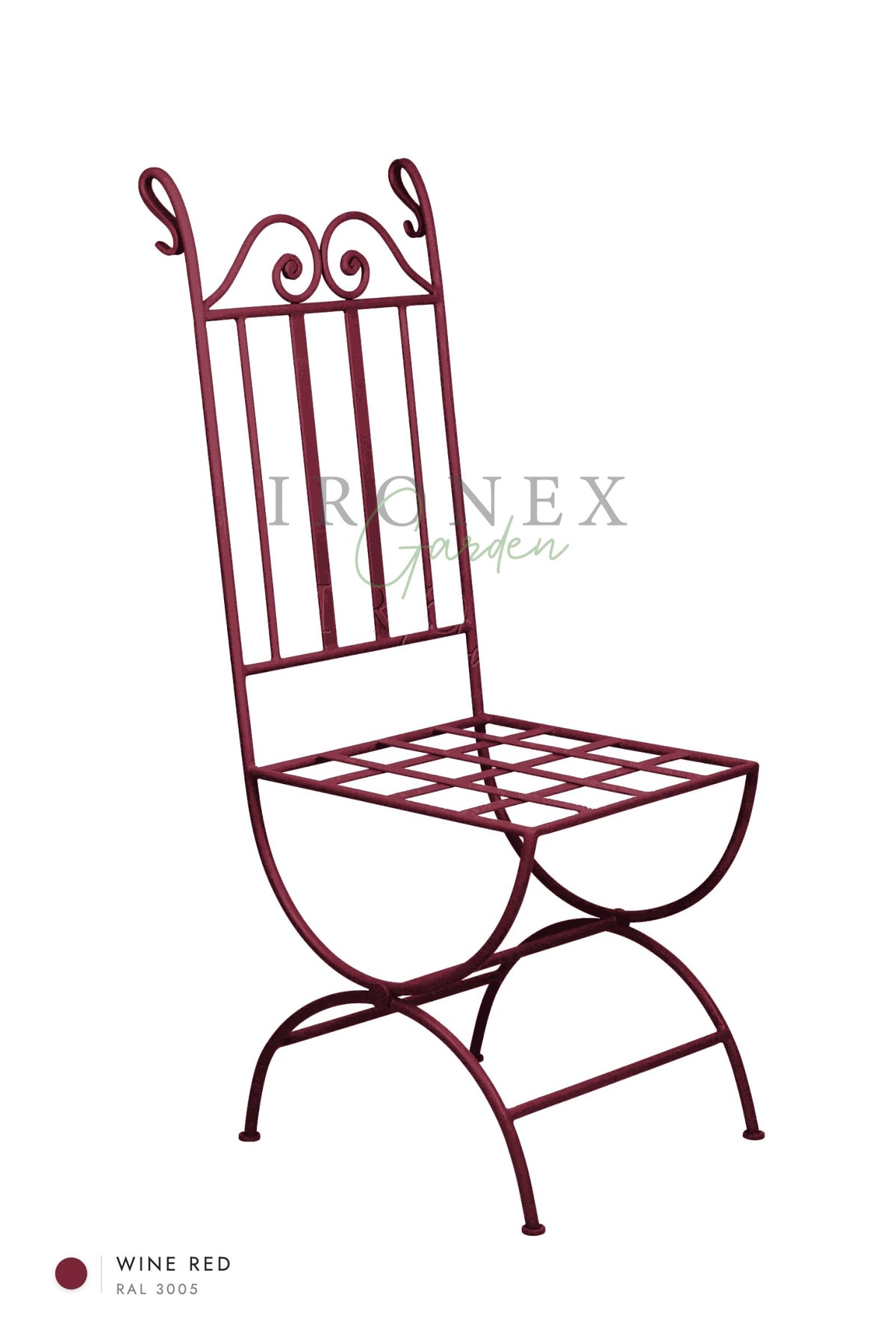 Moon Chair in Wine Red RAL 3005 – hand-forged wrought iron by Ironex Garden