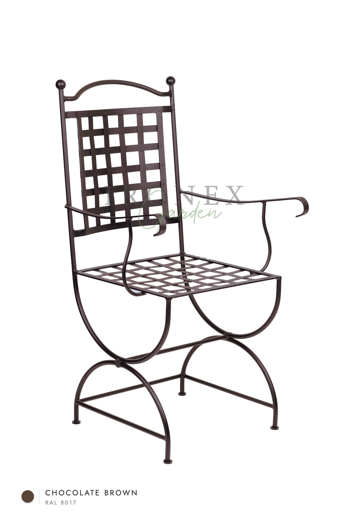 Fauteuil Paris, coloris Brun Chocolat RAL 8017 – fer forgé à la main par Ironex Garden