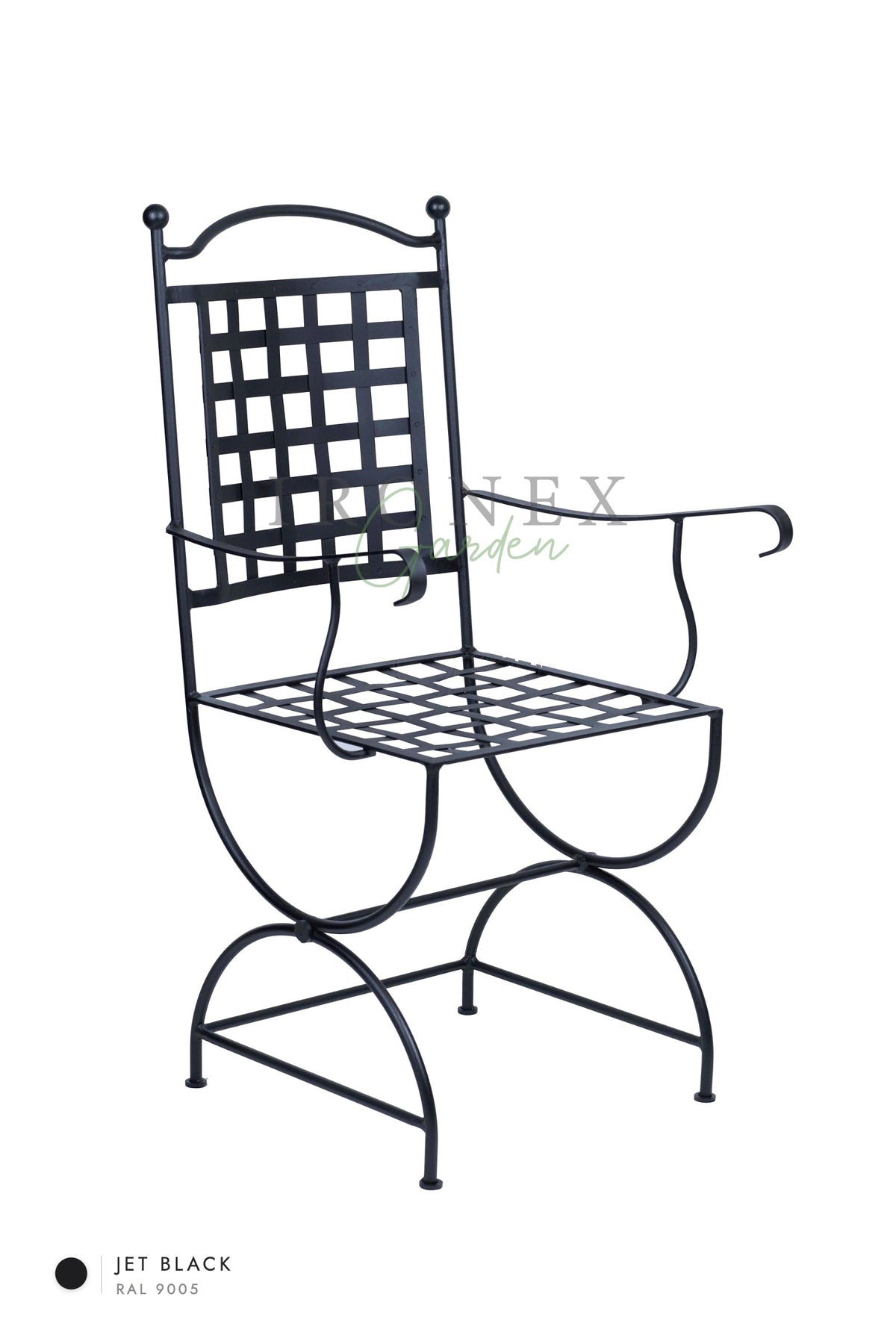 Fauteuil Paris, coloris Noir de jais RAL 9005 – fer forgé à la main par Ironex Garden