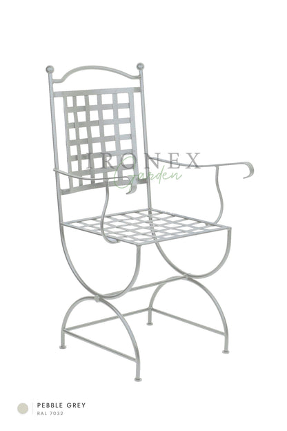 Fauteuil Paris, coloris Gris Galet RAL 7032 – fer forgé à la main par Ironex Garden