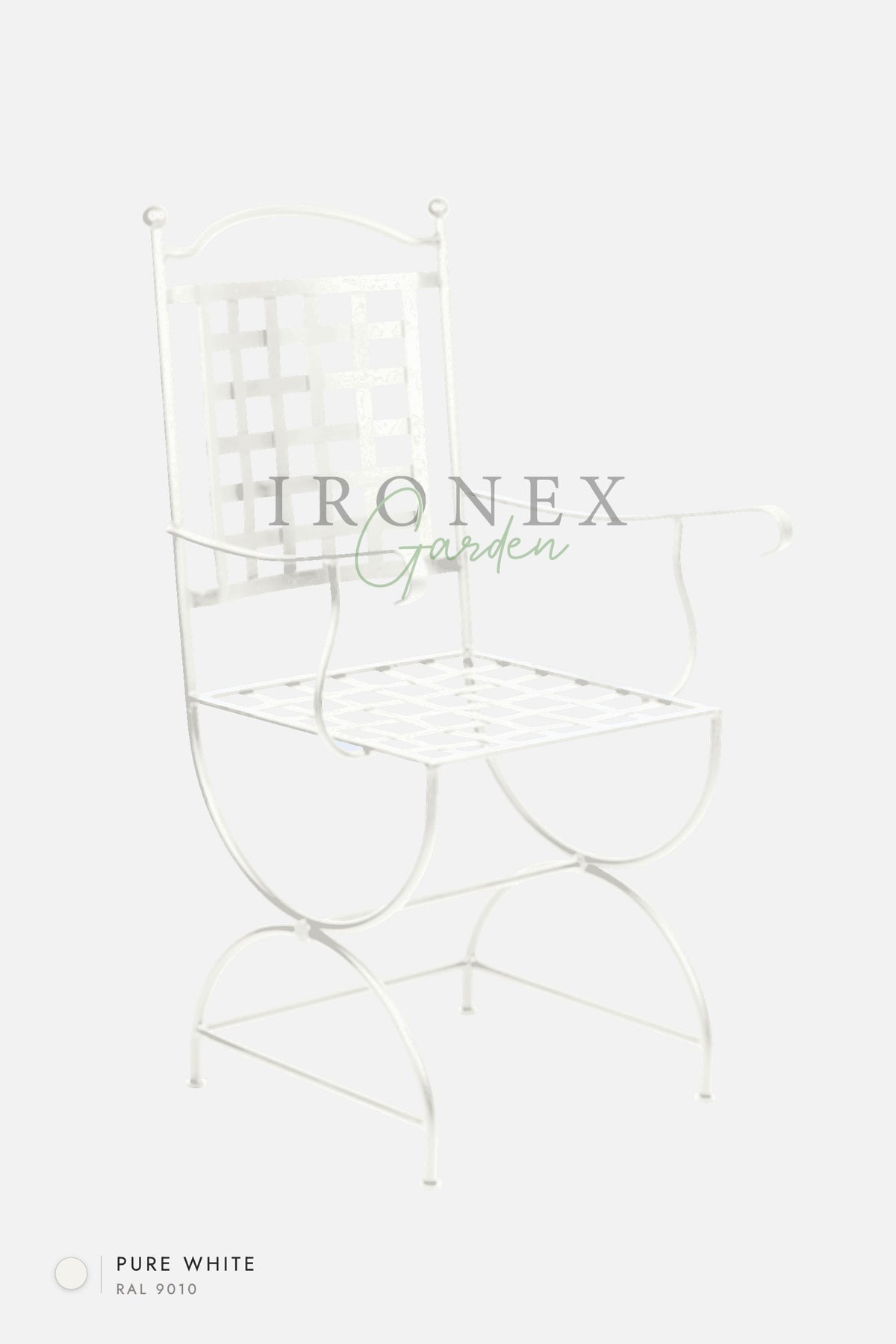 Fauteuil Paris, coloris Blanc pur RAL 9010 – fer forgé à la main par Ironex Garden