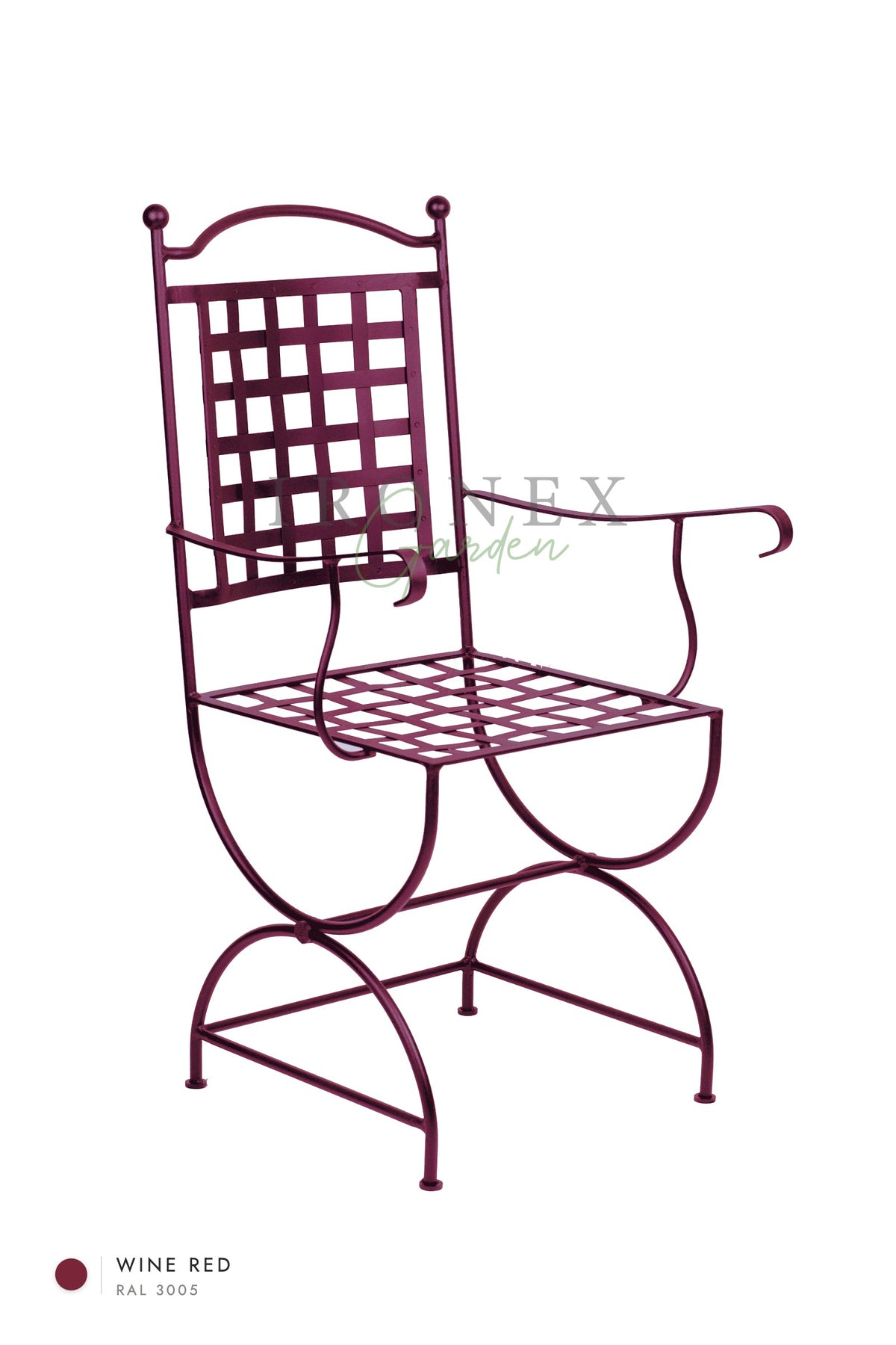 Fauteuil Paris, coloris Rouge vin RAL 3005 – fer forgé à la main par Ironex Garden