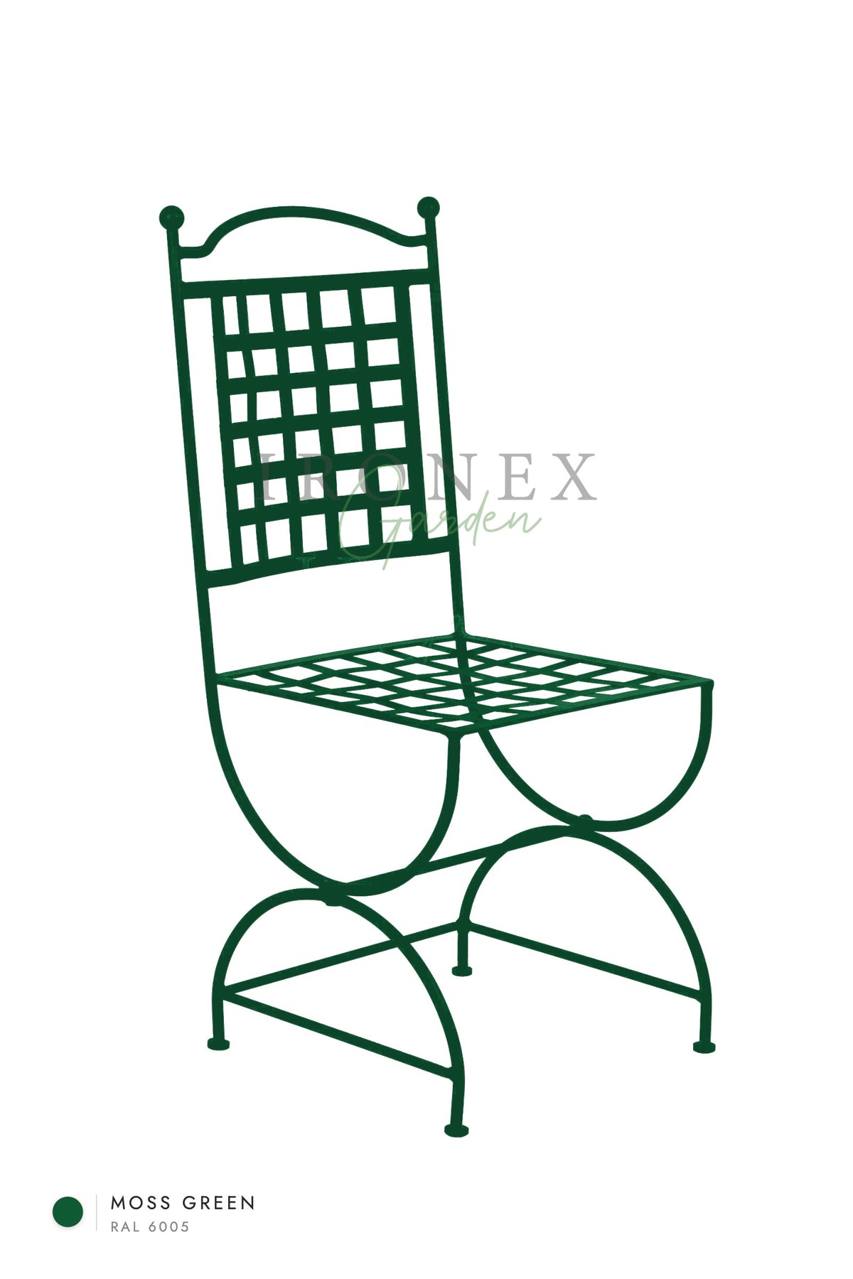 Paris Chair in Moss Green RAL 6005 – hand-forged wrought iron by Ironex Garden