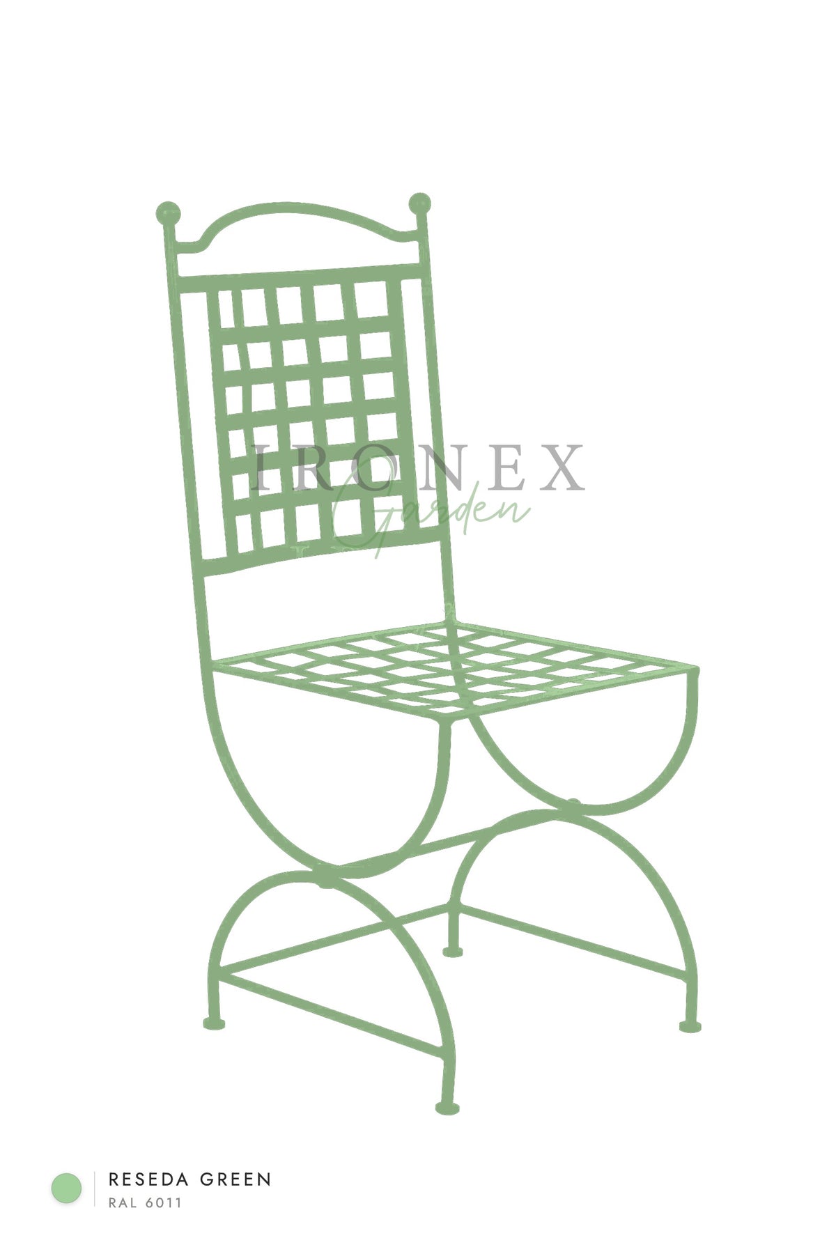 Paris Chair in Reseda Green RAL 6011 – hand-forged wrought iron by Ironex Garden
