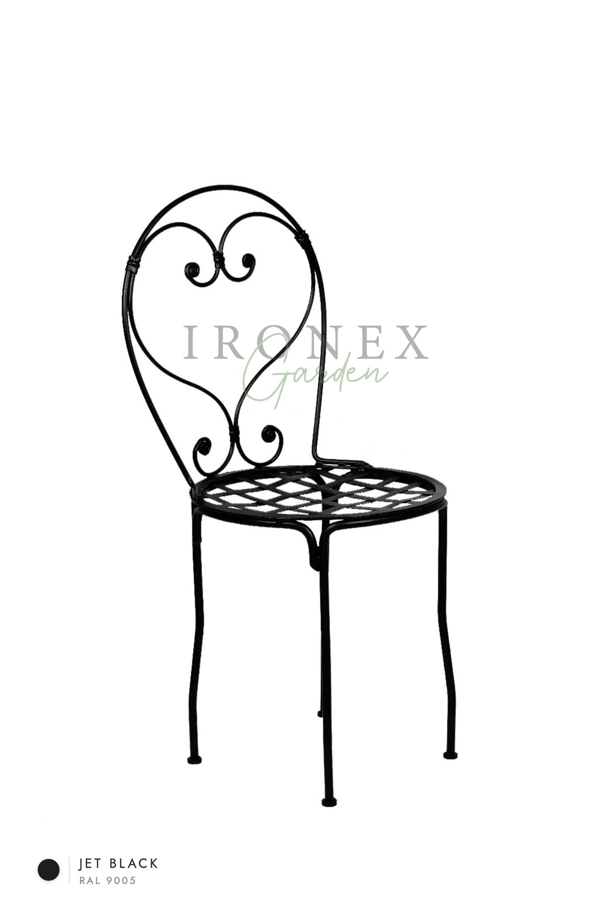 Romantic Chair in Jet Black RAL 9005 – hand-forged wrought iron by Ironex Garden