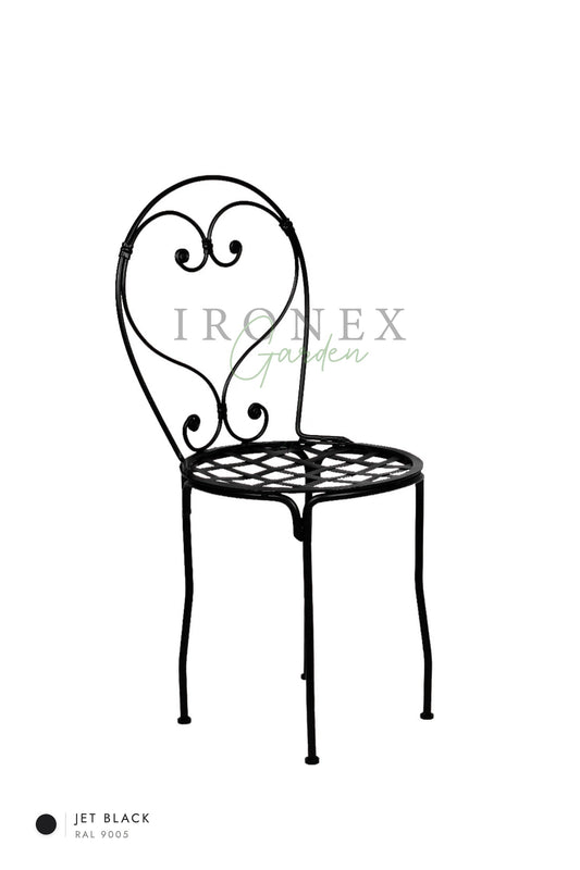 Romantic Chair in Jet Black RAL 9005 – hand-forged wrought iron by Ironex Garden