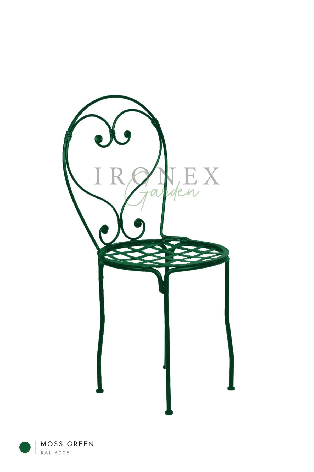 Romantic Chair in Moss Green RAL 6005 – hand-forged wrought iron by Ironex Garden