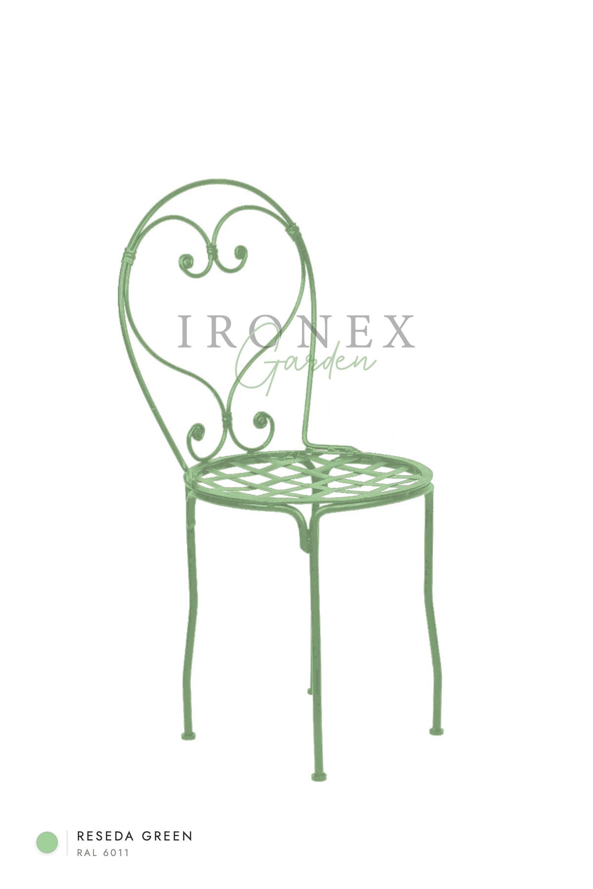 Romantic Chair in Reseda Green RAL 6011 – hand-forged wrought iron by Ironex Garden
